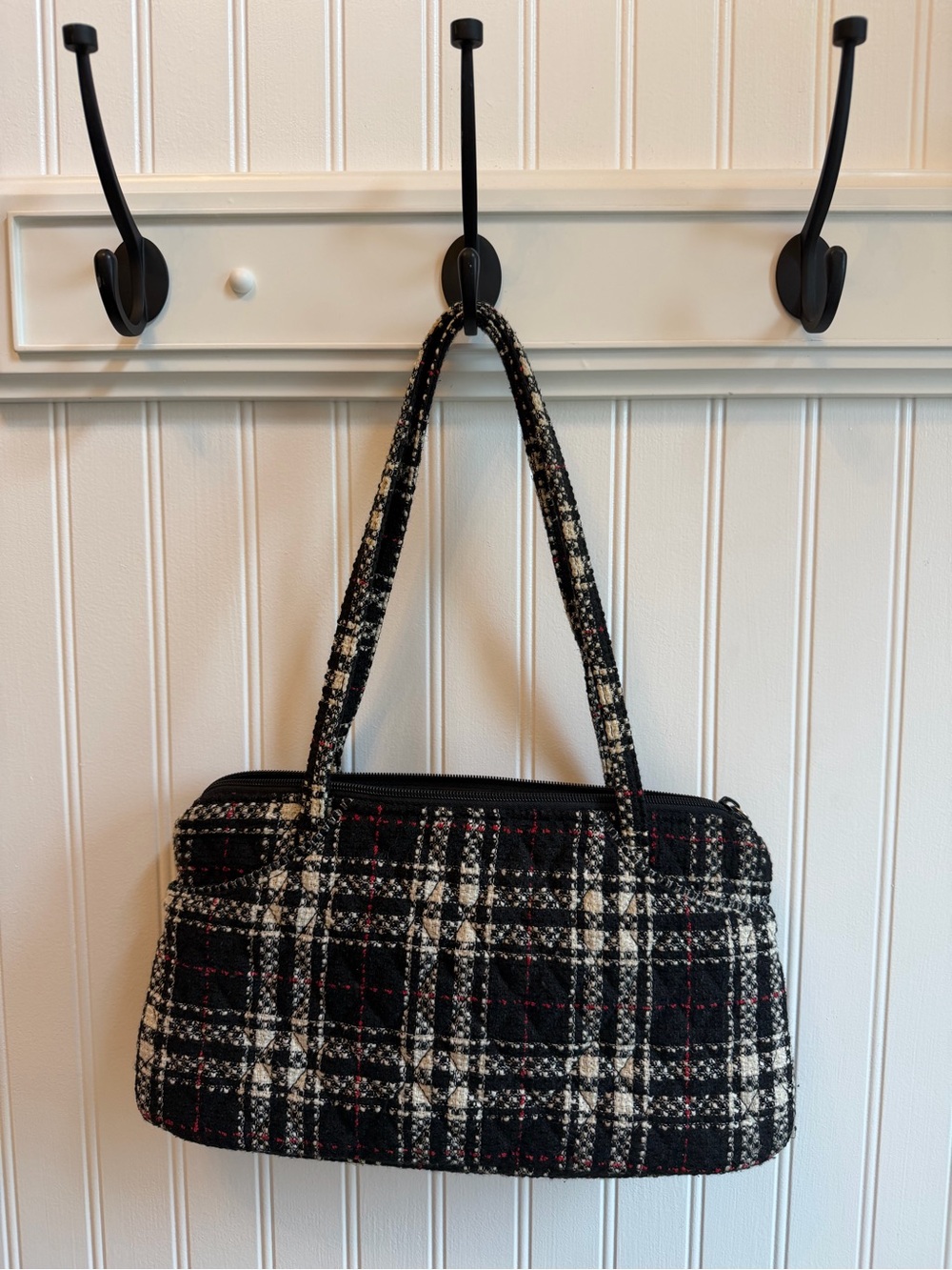 Vera Bradley Black Plaid Tweed East-West Shoulder Bag - Vintage Limited Edition